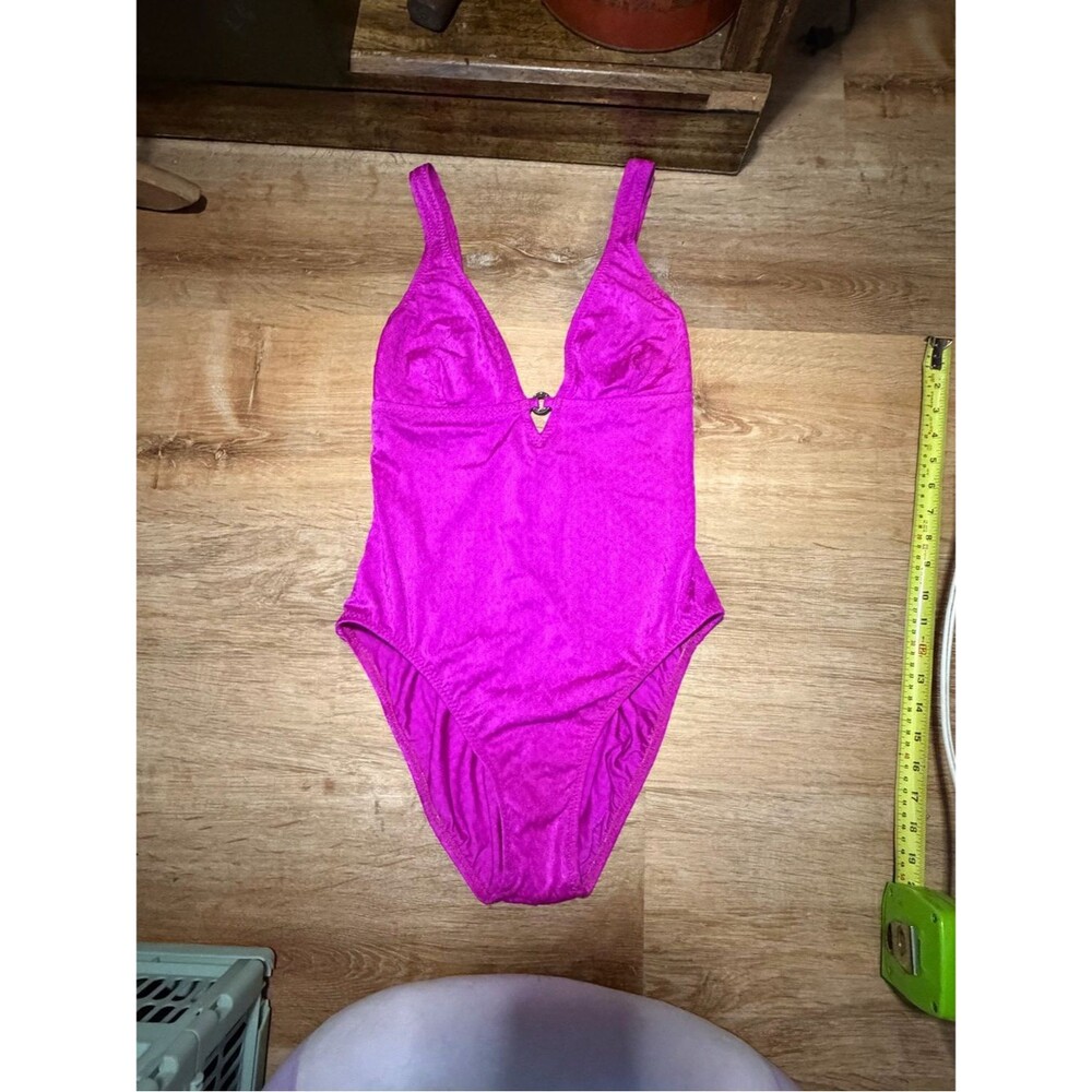 Vintage 90s Athena Fuschia Pink Hi Cut One-Piece Swimsuit with Bling Barbiecore